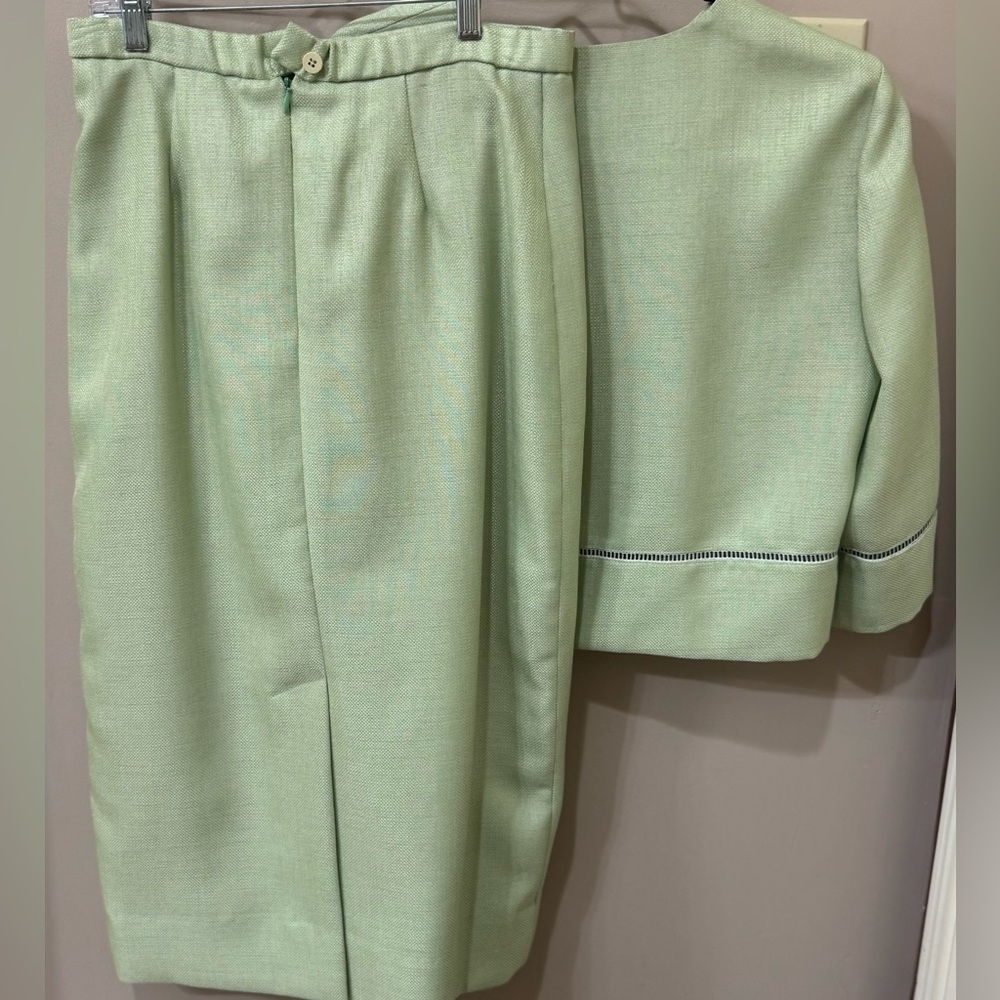 Vintage Skirt Suit Set Green 2 Piece Pencil Preppy Jacket 90s 8P - Picture 5 of 9